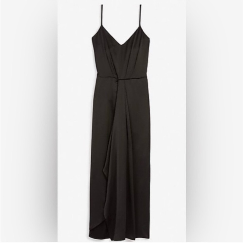 Express Spaghetti Strap Midi Dress V Neck Asymmetrical Black